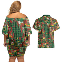 Mele Kalikimaka Pakalana Pikake Lei Couples Matching Off Shoulder Short Dress and Hawaiian Shirt Hawaiian Rodeo Paniolo Ulaula Palaka LT9 - Polynesian Pride