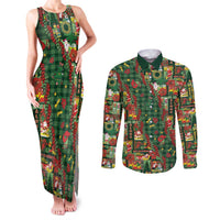 Mele Kalikimaka Pakalana Pikake Lei Couples Matching Tank Maxi Dress and Long Sleeve Button Shirt Hawaiian Rodeo Paniolo Ulaula Palaka LT9 Red - Polynesian Pride