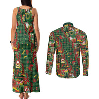 Mele Kalikimaka Pakalana Pikake Lei Couples Matching Tank Maxi Dress and Long Sleeve Button Shirt Hawaiian Rodeo Paniolo Ulaula Palaka LT9 - Polynesian Pride