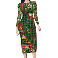 Mele Kalikimaka Pakalana Pikake Lei Long Sleeve Bodycon Dress Hawaiian Rodeo Paniolo Ulaula Palaka LT9 Long Dress Red - Polynesian Pride