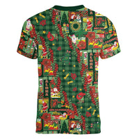 Mele Kalikimaka Pakalana Pikake Lei Women V-Neck T-Shirt Hawaiian Rodeo Paniolo Ulaula Palaka LT9 - Polynesian Pride