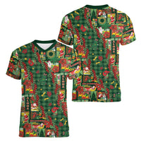 Mele Kalikimaka Pakalana Pikake Lei Women V-Neck T-Shirt Hawaiian Rodeo Paniolo Ulaula Palaka LT9 - Polynesian Pride