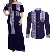 Tonga Queen Salote College 100 years Couples Matching Off Shoulder Maxi Dress and Long Sleeve Button Shirt QSC 1926-2026 Tongan Pattern