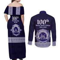 Tonga Queen Salote College 100 years Couples Matching Off Shoulder Maxi Dress and Long Sleeve Button Shirt QSC 1926-2026 Tongan Pattern