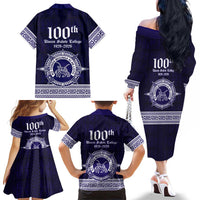 Tonga Queen Salote College 100 years Family Matching Off The Shoulder Long Sleeve Dress and Hawaiian Shirt QSC 1926-2026 Tongan Pattern LT9 - Polynesian Pride