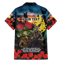 Kangaroo-Kiwi Soldier ANZAC Personalised Family Matching Off The Shoulder Long Sleeve Dress and Hawaiian Shirt Golden Wattle and Pohutukawa Flowers LT9 - Polynesian Pride
