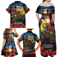 Kangaroo-Kiwi Soldier ANZAC Personalised Family Matching Off Shoulder Maxi Dress and Hawaiian Shirt Golden Wattle and Pohutukawa Flowers LT9 - Polynesian Pride