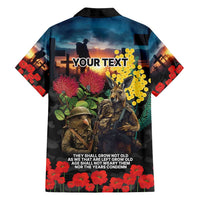 Kangaroo-Kiwi Soldier ANZAC Personalised Family Matching Off Shoulder Short Dress and Hawaiian Shirt Golden Wattle and Pohutukawa Flowers LT9 - Polynesian Pride