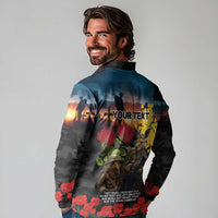 Kangaroo-Kiwi Soldier ANZAC Personalised Long Sleeve Polo Shirt Golden Wattle and Pohutukawa Flowers