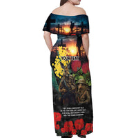 Kangaroo-Kiwi Soldier ANZAC Personalised Off Shoulder Maxi Dress Golden Wattle and Pohutukawa Flowers