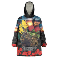 Kangaroo-Kiwi Soldier ANZAC Personalised Wearable Blanket Hoodie Golden Wattle and Pohutukawa Flowers LT9 One Size Black - Polynesian Pride