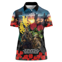 Kangaroo-Kiwi Soldier ANZAC Personalised Women Polo Shirt Golden Wattle and Pohutukawa Flowers LT9 Female Black - Polynesian Pride