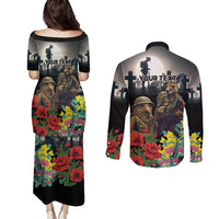 Kangaroo-Kiwi Soldier ANZAC Personalised Couples Matching Puletasi and Long Sleeve Button Shirt Golden Wattle Poppy Flowers LT9 - Polynesian Pride