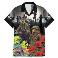 Kangaroo-Kiwi Soldier ANZAC Personalised Family Matching Mermaid Dress and Hawaiian Shirt Golden Wattle Poppy Flowers LT9 Dad's Shirt - Short Sleeve Black - Polynesian Pride