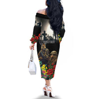 Kangaroo-Kiwi Soldier ANZAC Personalised Family Matching Off The Shoulder Long Sleeve Dress and Hawaiian Shirt Golden Wattle Poppy Flowers LT9 - Polynesian Pride