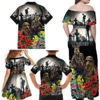 Kangaroo-Kiwi Soldier ANZAC Personalised Family Matching Off Shoulder Maxi Dress and Hawaiian Shirt Golden Wattle Poppy Flowers LT9 - Polynesian Pride