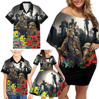 Kangaroo-Kiwi Soldier ANZAC Personalised Family Matching Off Shoulder Short Dress and Hawaiian Shirt Golden Wattle Poppy Flowers LT9 - Polynesian Pride