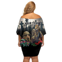 Kangaroo-Kiwi Soldier ANZAC Personalised Family Matching Off Shoulder Short Dress and Hawaiian Shirt Golden Wattle Poppy Flowers LT9 - Polynesian Pride