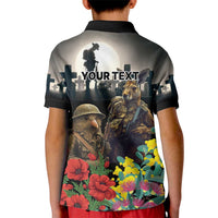 Kangaroo-Kiwi Soldier ANZAC Personalised Kid Polo Shirt Golden Wattle Poppy Flowers