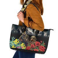 Kangaroo-Kiwi Soldier ANZAC Personalised Leather Tote Bag Golden Wattle Poppy Flowers