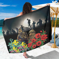 Kangaroo-Kiwi Soldier ANZAC Personalised Sarong Golden Wattle Poppy Flowers