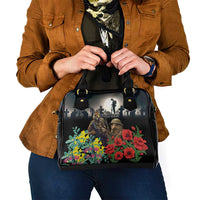Kangaroo-Kiwi Soldier ANZAC Personalised Shoulder Handbag Golden Wattle Poppy Flowers