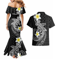 Aloha Hammerhead Shark Couples Matching Mermaid Dress and Hawaiian Shirt Black Hawaiian Kakau Tribal Tattoo LT9 - Polynesian Pride