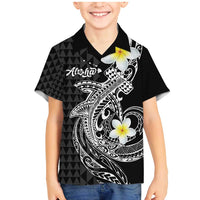Aloha Hammerhead Shark Family Matching Mermaid Dress and Hawaiian Shirt Black Hawaiian Kakau Tribal Tattoo LT9 Son's Shirt Black - Polynesian Pride