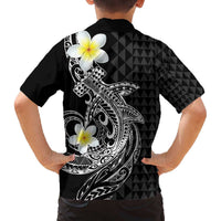 Aloha Hammerhead Shark Family Matching Off The Shoulder Long Sleeve Dress and Hawaiian Shirt Black Hawaiian Kakau Tribal Tattoo LT9 - Polynesian Pride