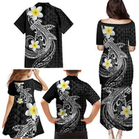 Aloha Hammerhead Shark Family Matching Puletasi and Hawaiian Shirt Black Hawaiian Kakau Tribal Tattoo