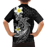 Aloha Hammerhead Shark Family Matching Short Sleeve Bodycon Dress and Hawaiian Shirt Black Hawaiian Kakau Tribal Tattoo LT9 - Polynesian Pride