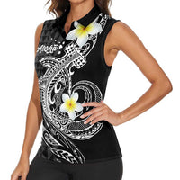 Aloha Hammerhead Shark Women Sleeveless Polo Shirt Black Hawaiian Kakau Tribal Tattoo LT9 - Polynesian Pride