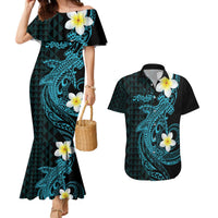 Aloha Hammerhead Shark Couples Matching Mermaid Dress and Hawaiian Shirt Calypso Hawaiian Kakau Tribal Tattoo LT9 Blue - Polynesian Pride