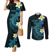 Aloha Hammerhead Shark Couples Matching Mermaid Dress and Long Sleeve Button Shirt Calypso Hawaiian Kakau Tribal Tattoo LT9 Blue - Polynesian Pride