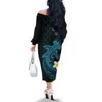 Aloha Hammerhead Shark Family Matching Off The Shoulder Long Sleeve Dress and Hawaiian Shirt Calypso Hawaiian Kakau Tribal Tattoo LT9 - Polynesian Pride
