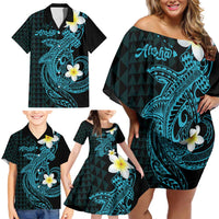 Aloha Hammerhead Shark Family Matching Off Shoulder Short Dress and Hawaiian Shirt Calypso Hawaiian Kakau Tribal Tattoo LT9 - Polynesian Pride
