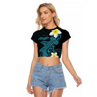 Aloha Hammerhead Shark Raglan Cropped T Shirt Calypso Hawaiian Kakau Tribal Tattoo