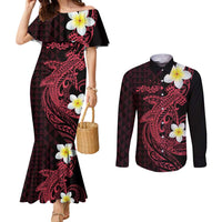 Aloha Hammerhead Shark Couples Matching Mermaid Dress and Long Sleeve Button Shirt Feverish Pink Hawaiian Kakau Tribal Tattoo LT9 Pink - Polynesian Pride