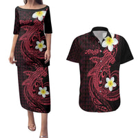 Aloha Hammerhead Shark Couples Matching Puletasi and Hawaiian Shirt Feverish Pink Hawaiian Kakau Tribal Tattoo LT9 Pink - Polynesian Pride