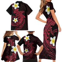 Aloha Hammerhead Shark Family Matching Short Sleeve Bodycon Dress and Hawaiian Shirt Feverish Pink Hawaiian Kakau Tribal Tattoo LT9 - Polynesian Pride