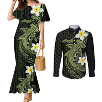 Aloha Hammerhead Shark Couples Matching Mermaid Dress and Long Sleeve Button Shirt Lime Rickey Hawaiian Kakau Tribal Tattoo LT9 Lime - Polynesian Pride