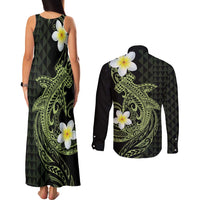 Aloha Hammerhead Shark Couples Matching Tank Maxi Dress and Long Sleeve Button Shirt Lime Rickey Hawaiian Kakau Tribal Tattoo LT9 - Polynesian Pride