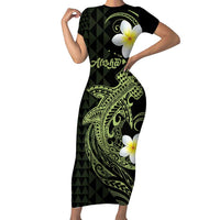 Aloha Hammerhead Shark Family Matching Short Sleeve Bodycon Dress and Hawaiian Shirt Lime Rickey Hawaiian Kakau Tribal Tattoo LT9 Mom's Dress Lime - Polynesian Pride