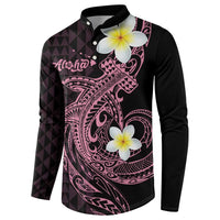 Aloha Hammerhead Shark Button Sweatshirt Vivacious Pink Hawaiian Kakau Tribal Tattoo LT9 - Polynesian Pride