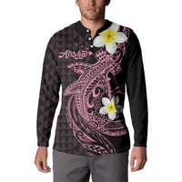 Aloha Hammerhead Shark Button Sweatshirt Vivacious Pink Hawaiian Kakau Tribal Tattoo LT9 - Polynesian Pride