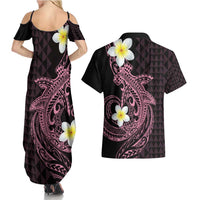 Aloha Hammerhead Shark Couples Matching Summer Maxi Dress and Hawaiian Shirt Vivacious Pink Hawaiian Kakau Tribal Tattoo LT9 - Polynesian Pride