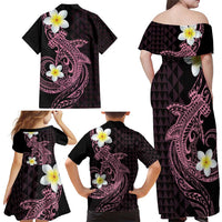 Aloha Hammerhead Shark Family Matching Off Shoulder Maxi Dress and Hawaiian Shirt Vivacious Pink Hawaiian Kakau Tribal Tattoo LT9 - Polynesian Pride