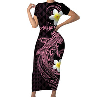 Aloha Hammerhead Shark Family Matching Short Sleeve Bodycon Dress and Hawaiian Shirt Vivacious Pink Hawaiian Kakau Tribal Tattoo LT9 Mom's Dress Pink - Polynesian Pride