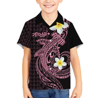 Aloha Hammerhead Shark Family Matching Short Sleeve Bodycon Dress and Hawaiian Shirt Vivacious Pink Hawaiian Kakau Tribal Tattoo LT9 Son's Shirt Pink - Polynesian Pride