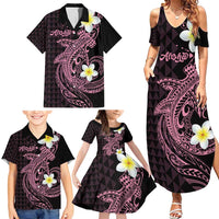 Aloha Hammerhead Shark Family Matching Summer Maxi Dress and Hawaiian Shirt Vivacious Pink Hawaiian Kakau Tribal Tattoo LT9 - Polynesian Pride